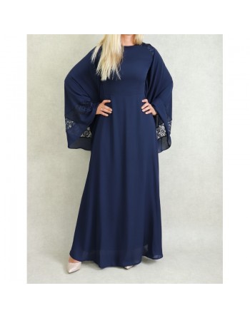 Robe de soirée maxi-longue élégante et raffinée manches kimono pour femme - Couleur Bleu Marine 