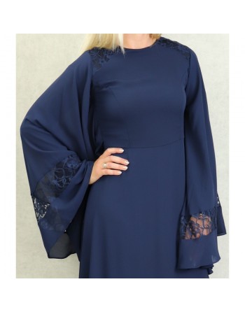 Robe de soirée maxi-longue élégante et raffinée manches kimono pour femme - Couleur Bleu Marine 