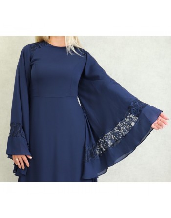 Robe de soirée maxi-longue élégante et raffinée manches kimono pour femme - Couleur Bleu Marine 
