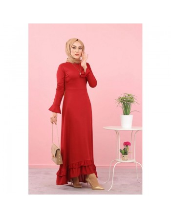 Robe maxi-longue à volants (Vetement femme voilée) - Couleur framboise 