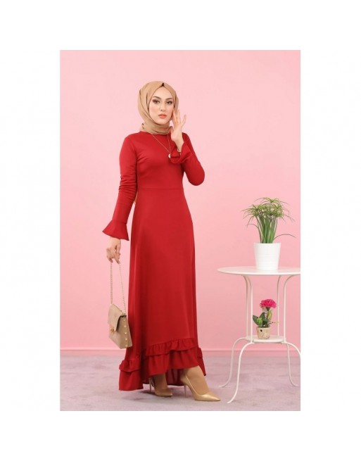 Robe maxi-longue à volants (Vetement femme voilée) - Couleur framboise Robe maxi-longue à volants (Vetement femme voilée) - Couleur framboise
