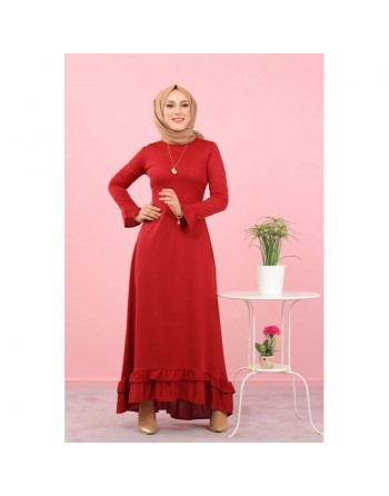 Robe maxi-longue à volants (Vetement femme voilée) - Couleur framboise 