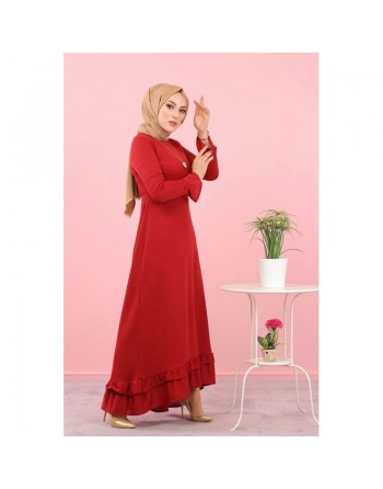 Robe maxi-longue à volants (Vetement femme voilée) - Couleur framboise 
