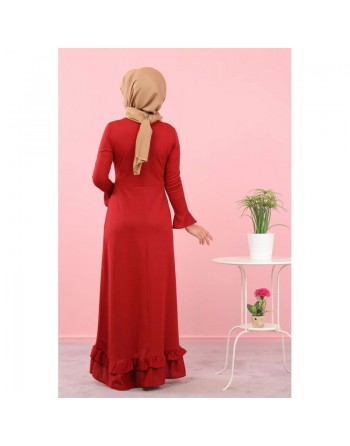 Robe maxi-longue à volants (Vetement femme voilée) - Couleur framboise 