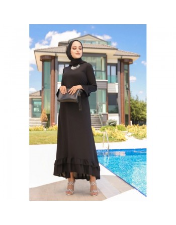 Robe longue à volants (Abaya chic Mode musulmane) - Couleur noir 
