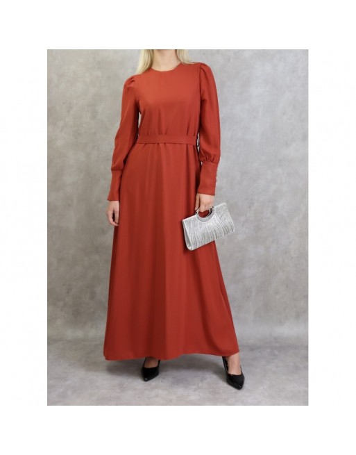 Robe élégante longue et fluide pour femme - Couleur rouge brique Robe élégante longue et fluide pour femme - Couleur rouge brique
