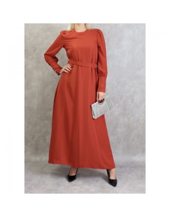 Robe élégante longue et fluide pour femme - Couleur rouge brique 
