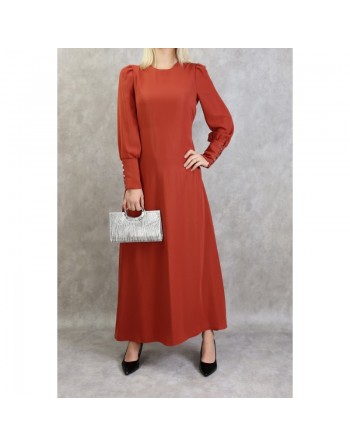 Robe élégante longue et fluide pour femme - Couleur rouge brique 