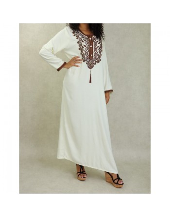 Robe longue brodée style oriental pour femme - Couleur Blanc cassé 