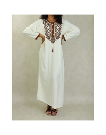 Robe longue brodée style oriental pour femme - Couleur Blanc cassé 