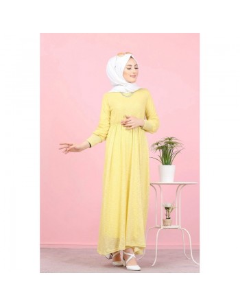 Robe pailleté pour femme (Vetement chic Mode Musulmane) - Couleur Jaune mimosa 