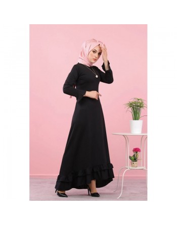 Robe très longue à volants (Abaya et vetement spécial femme voilée) - Couleur noire 