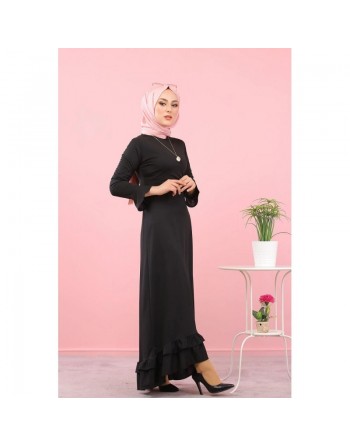 Robe très longue à volants (Abaya et vetement spécial femme voilée) - Couleur noire 