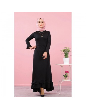Robe très longue à volants (Abaya et vetement spécial femme voilée) - Couleur noire 