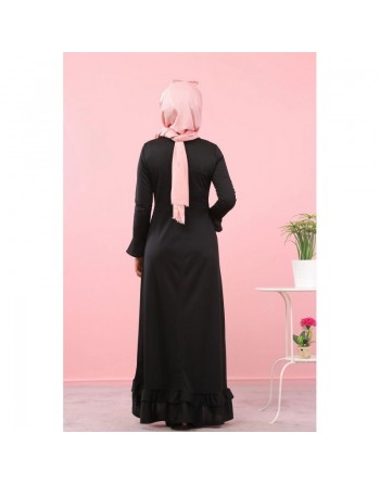 Robe très longue à volants (Abaya et vetement spécial femme voilée) - Couleur noire 