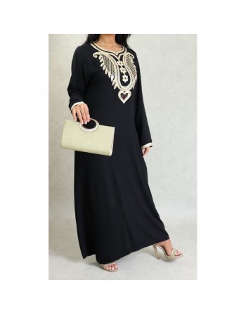 Robe orientale pour femme avec broderies et strass - Couleur Noir 