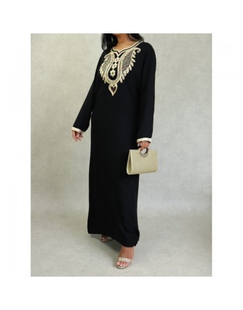 Robe orientale pour femme avec broderies et strass - Couleur Noir 