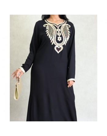 Robe orientale pour femme avec broderies et strass - Couleur Noir 