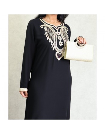 Robe orientale pour femme avec broderies et strass - Couleur Noir 