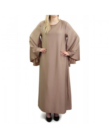 Robe longue manches évasées avec sa ceinture - Couleur caramel 