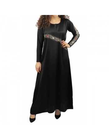Abaya chic et moderne pour femme à strass et rubis multi-couleurs avec son foulard (écharpe assortie) 