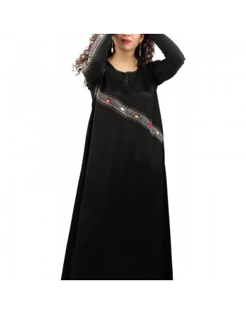 Abaya chic et moderne pour femme à strass et rubis multi-couleurs avec son foulard (écharpe assortie) 