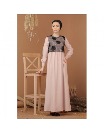 Robe maxi-longue et ample élégante bi-matière pour femme (Grande taille disponible) - Couleur rose clair 