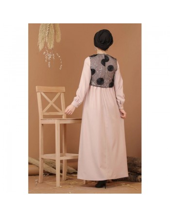 Robe maxi-longue et ample élégante bi-matière pour femme (Grande taille disponible) - Couleur rose clair 