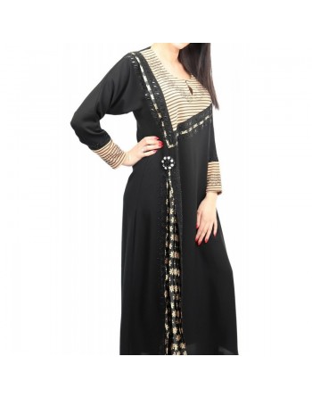 Robe moderne de " Dubaï " noire avec de motifs et de strass 