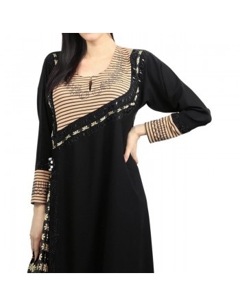 Robe moderne de " Dubaï " noire avec de motifs et de strass 