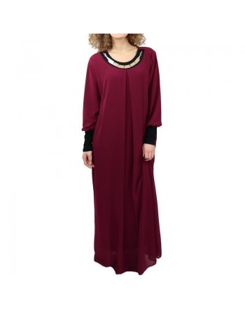 Robe longue fluide avec un joli collier (Plusieurs couleurs disponibles) 