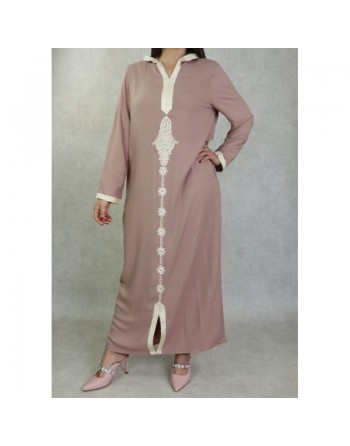 Djellaba avec capuche pour femme avec broderies - Couleur beige 