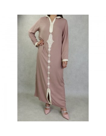 Djellaba avec capuche pour femme avec broderies - Couleur beige 