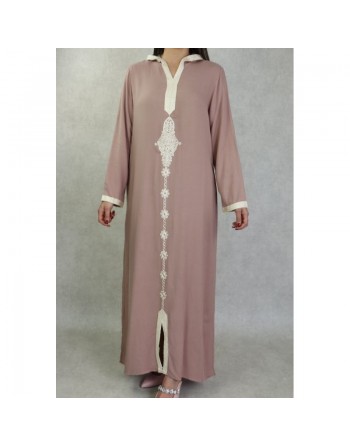Djellaba avec capuche pour femme avec broderies - Couleur beige 