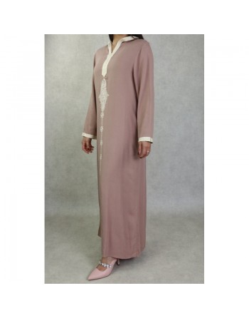 Djellaba avec capuche pour femme avec broderies - Couleur beige 