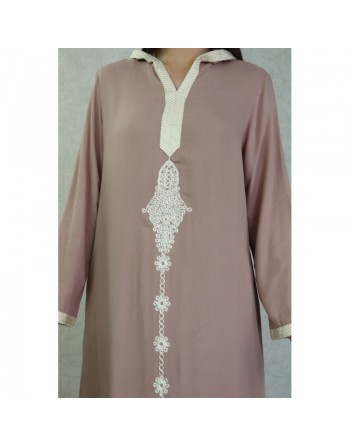 Djellaba avec capuche pour femme avec broderies - Couleur beige 
