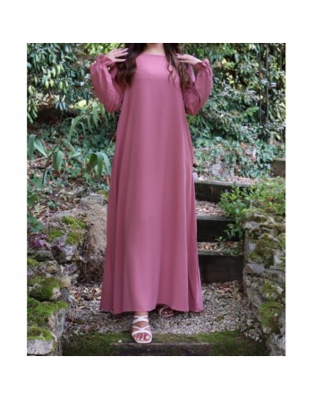 Robe Abaya longue et ample pour femme - Manches à froufrou - Couleur rose poudré 