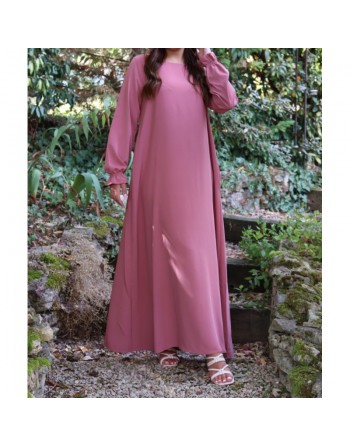 Robe Abaya longue et ample pour femme - Manches à froufrou - Couleur rose poudré 