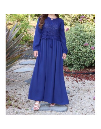 Robe longue à dentelles doublée pour femme - Couleur Bleu Marine 