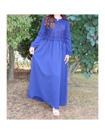 Robe longue à dentelles doublée pour femme - Couleur Bleu Marine 