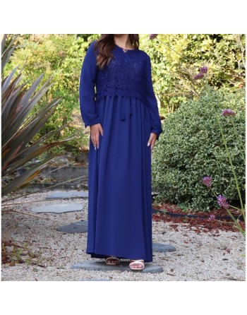 Robe longue à dentelles doublée pour femme - Couleur Bleu Marine 
