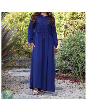 Robe longue à dentelles doublée pour femme - Couleur Bleu Marine 