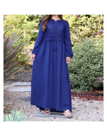 Robe longue à dentelles doublée pour femme - Couleur Bleu Marine 
