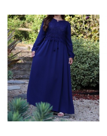 Robe longue à dentelles doublée pour femme - Couleur Bleu Marine 
