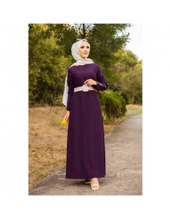 Robe décorée de boutons pour femme voilée - Vêtement islamique moderne - Couleur Violet 