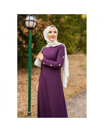 Robe décorée de boutons pour femme voilée - Vêtement islamique moderne - Couleur Violet 