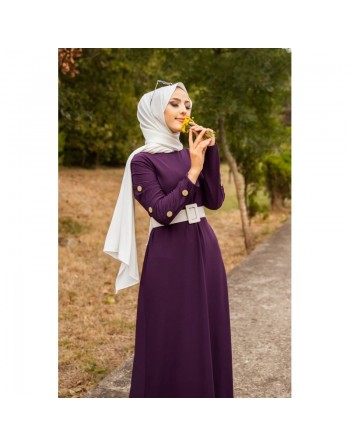 Robe décorée de boutons pour femme voilée - Vêtement islamique moderne - Couleur Violet 