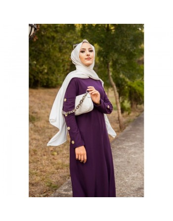 Robe décorée de boutons pour femme voilée - Vêtement islamique moderne - Couleur Violet 