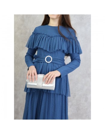 Robe de soirée en tulle chic à volants - Couleur Bleu acier 