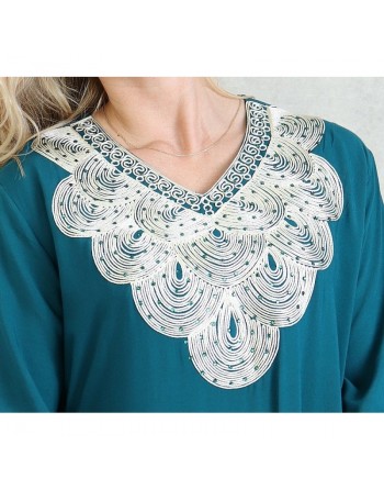 Robe orientale longue avec broderies - Manches longues - Couleur Vert Canard 